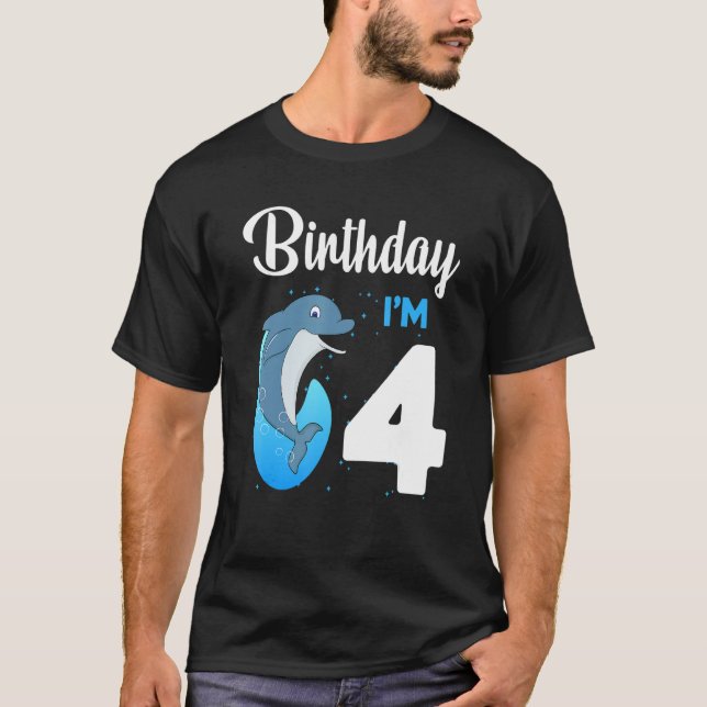 Camiseta Dolphin Birthday, 4 anos Meninos Meninos Meninos D (Frente)