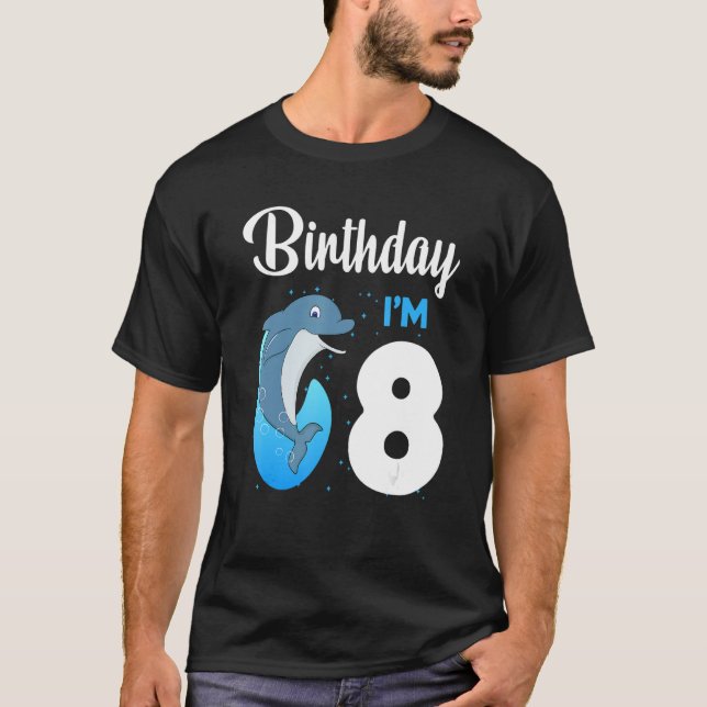 Camiseta Dolphin Birthday, 8 anos Meninos Meninos Meninos D (Frente)