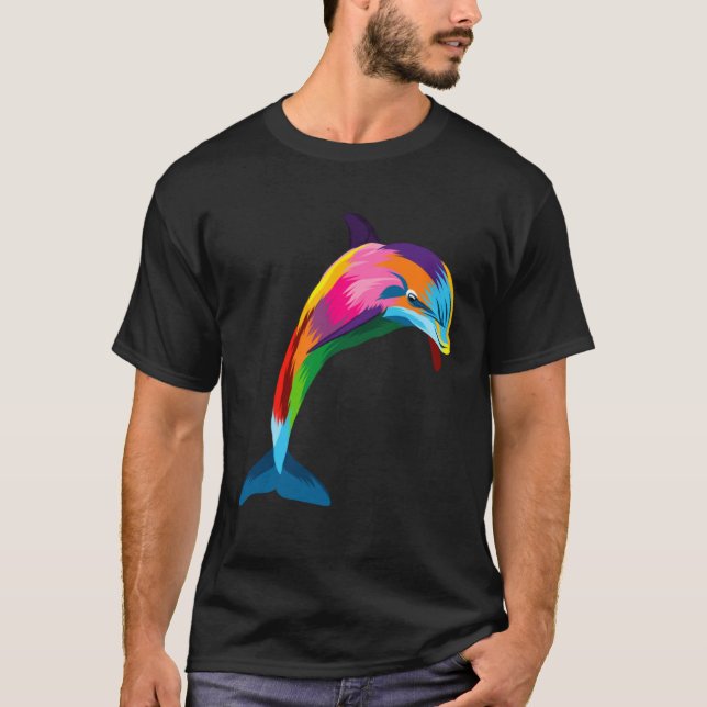 Camiseta Dolphin Colorful Animals Watercolor Painting Dolph (Frente)