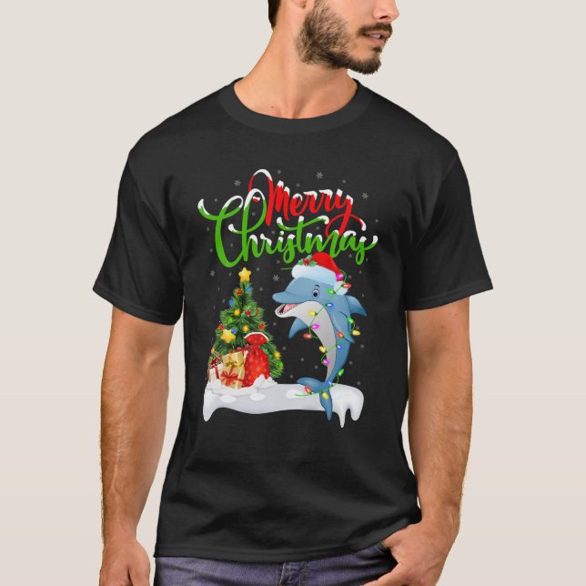 Camiseta Dolphin Fish Engraçado Lover Xmas Iluminando Golfi (Frente)