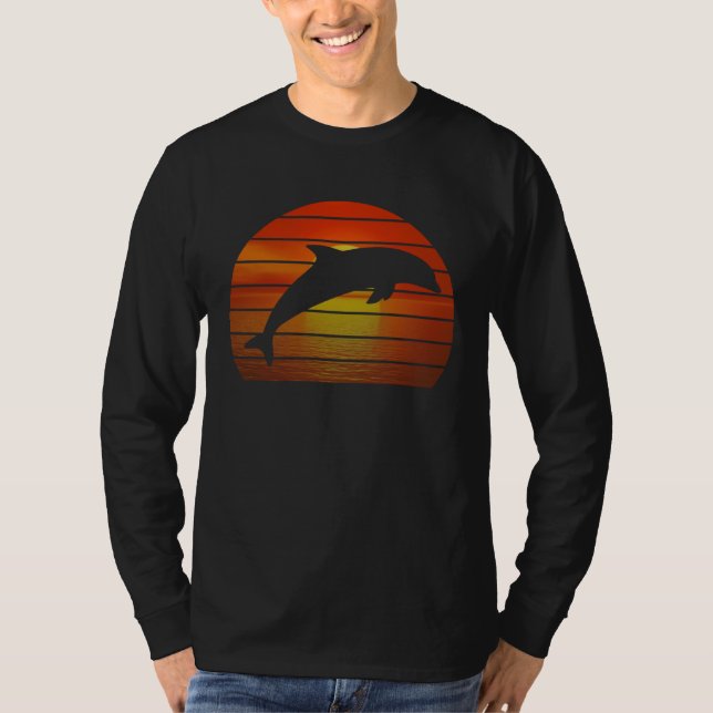 Camiseta Dolphin jumping retro orange ocean sunset dolphin (Frente)