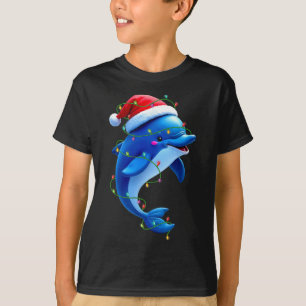 Camiseta Dolphin Santa Hat Árvore de Natal Engraçado Luz Xm