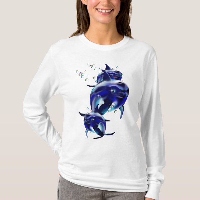 Camiseta DolphinsT-Camisa de três azuis (Frente)