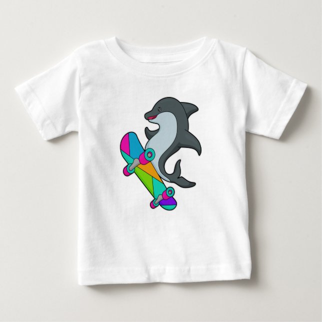 Camiseta Dolpin como Skater com skate (Frente)