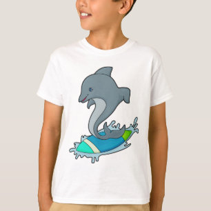 Camiseta Dolpin como Surfer com Surfboard