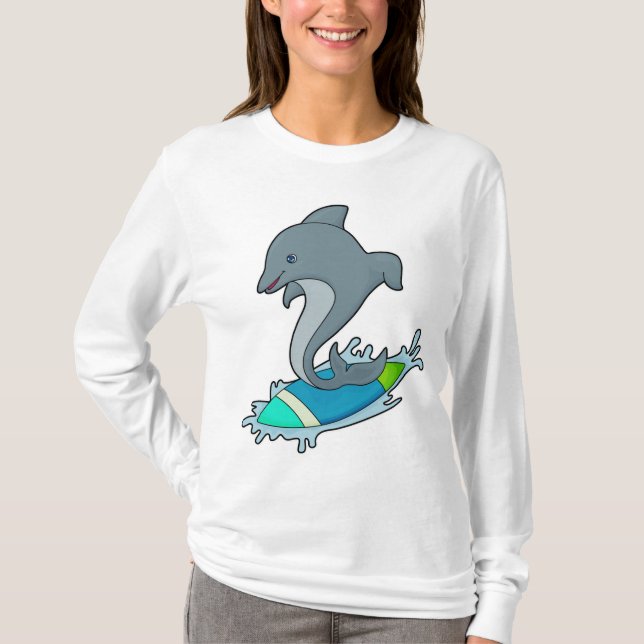 Camiseta Dolpin como Surfer com Surfboard (Frente)