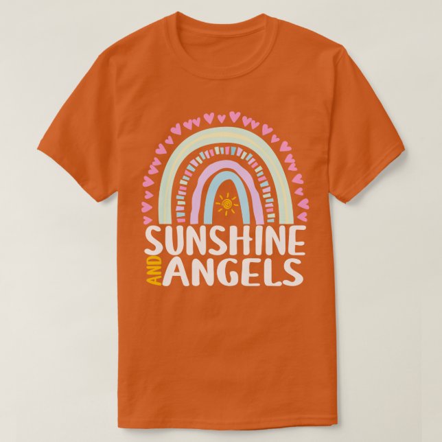 Camiseta Dom Arco-Íris Bonito de Sol e Ângels para Mulheres (Frente do Design)