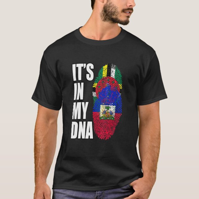 Camiseta Dominica E Haitian Mix DNA Flag Heritage (Frente)