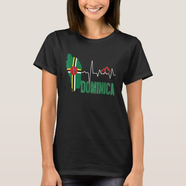 Camiseta Dominica Flag Map Heartbeat For Dominican Pride (Frente)