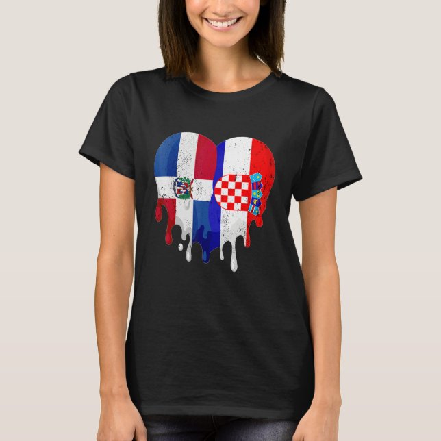 Camiseta Dominican Republic Croatia Flag Heart Citizen Patr (Frente)
