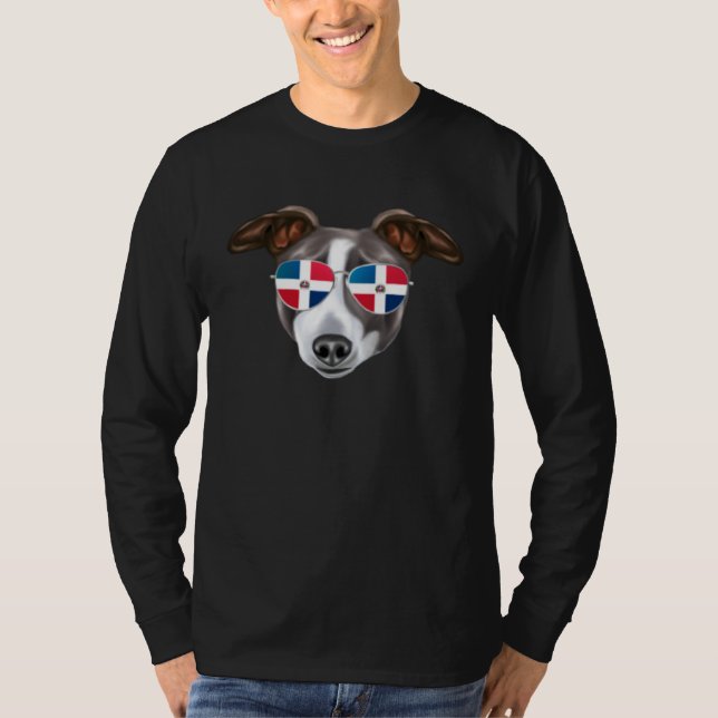 Camiseta Dominican Republic Flag Italian Greyhound Dog Pock (Frente)