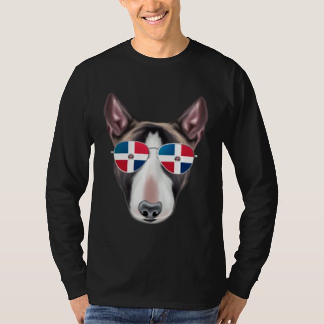 Camiseta Dominican Republic Flag Miniature Bull Terrier Dog (Frente)