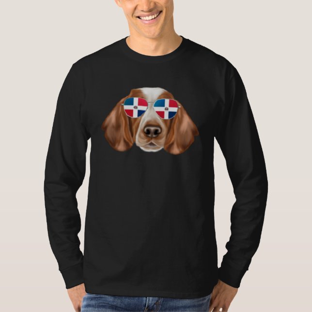 Camiseta Dominican Republic Flag Welsh Springer Spaniel Dog (Frente)