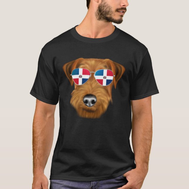 Camiseta Dominican Republic Flag Welsh Terrier Dog Pocket (Frente)
