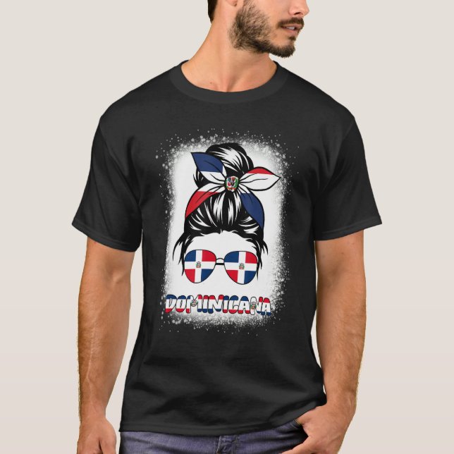 Camiseta Dominican Republic Flag  Women Messy Bun Dominican (Frente)