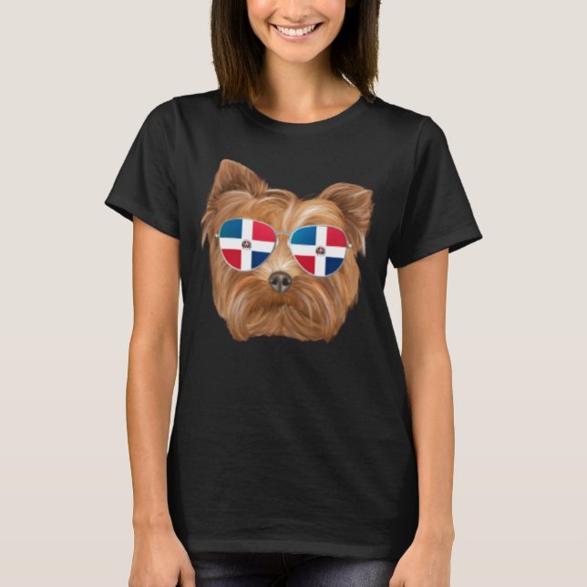 Camiseta Dominican Republic Flag Yorkshire Terrier Dog Pock (Frente)