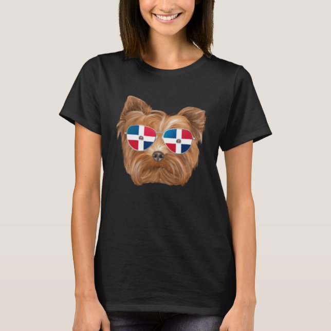 Camiseta Dominican Republic Flag Yorkshire Terrier Dog Pock (Frente)