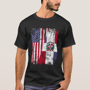 Camiseta Dominican Roots Half American Flag Dominican Flag