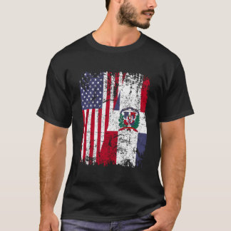 Camiseta Dominican Roots Half American Flag Dominican Flag