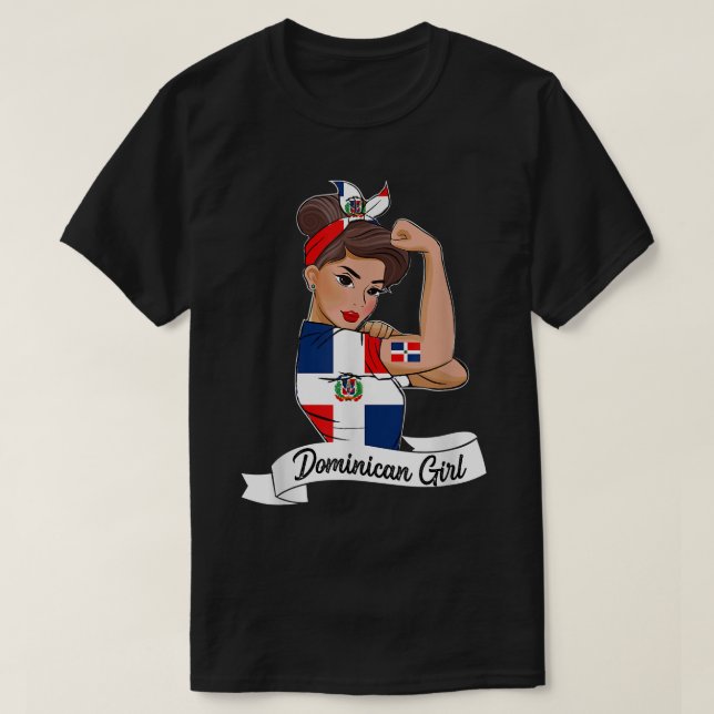 Camiseta Dominicana Girl Flag RD República Dominicana P (Frente do Design)