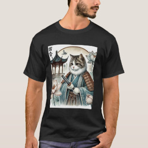 Camiseta Domínio do Gato Samurai - Arte de Guerreiro Ukiyo-