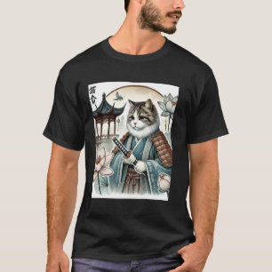 Camiseta Domínio do Gato Samurai - Arte de Guerreiro Ukiyo-