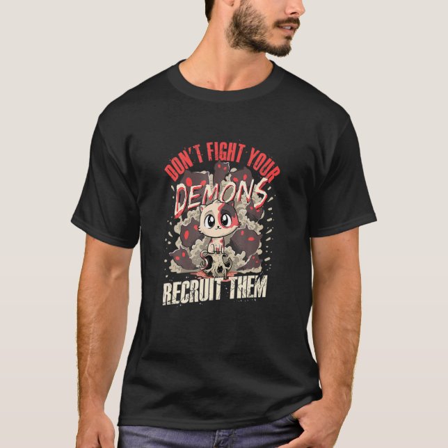 Camiseta Don Fight Your Demons Recrute Um Gato Satânico (Frente)