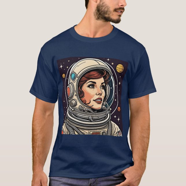 Camiseta dona astronauta vintage design impressão (Frente)