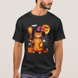 Camiseta Dona de Gato Fantasia de Bruxa de Halloween Gorda