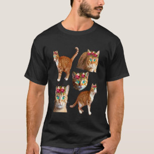 Camiseta Dona de Gato Laranja para Meninas Animais Florais 