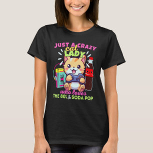 Camiseta Dona de Gato Louca Que Ama Jogos Refrigerante & Os