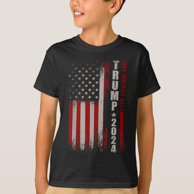 Camiseta Donald Trump 2024 Leve a América Ck Bandeira Ameri (Frente)
