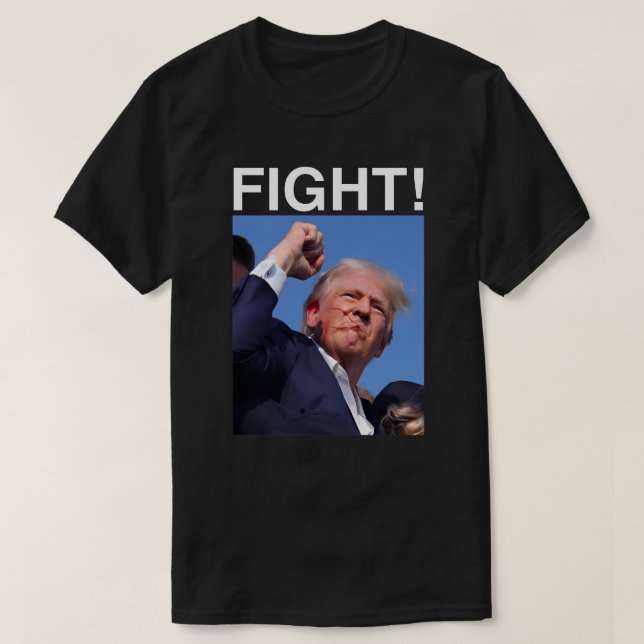 Camiseta Donald Trump 2024 LUTA Sobrevivida A Tiros Em Rall (Frente do Design)