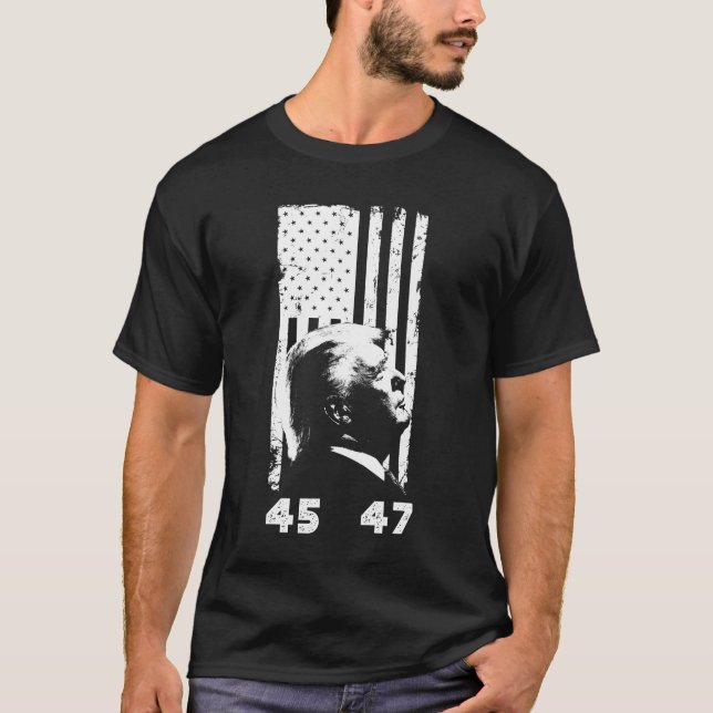 Camiseta Donald Trump 45 47 - American Flag Trump 2024 (Frente)