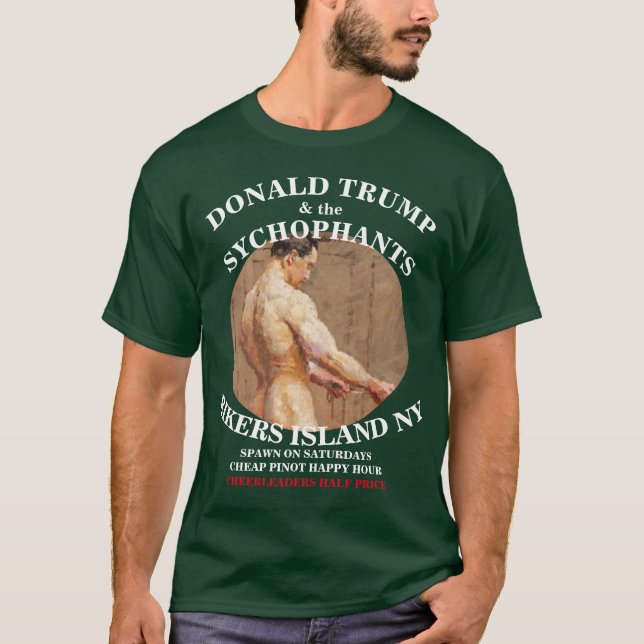 CAMISETA DONALD TRUMP E SYCHOPHANTS RIKERS ISLAND NY (Frente)