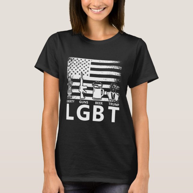 Camiseta Donald Trump Lgbt Liberty Guns Beer (Frente)