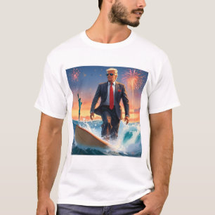 Camiseta Donald Trump Surfing Statu of Liberty Fireworks