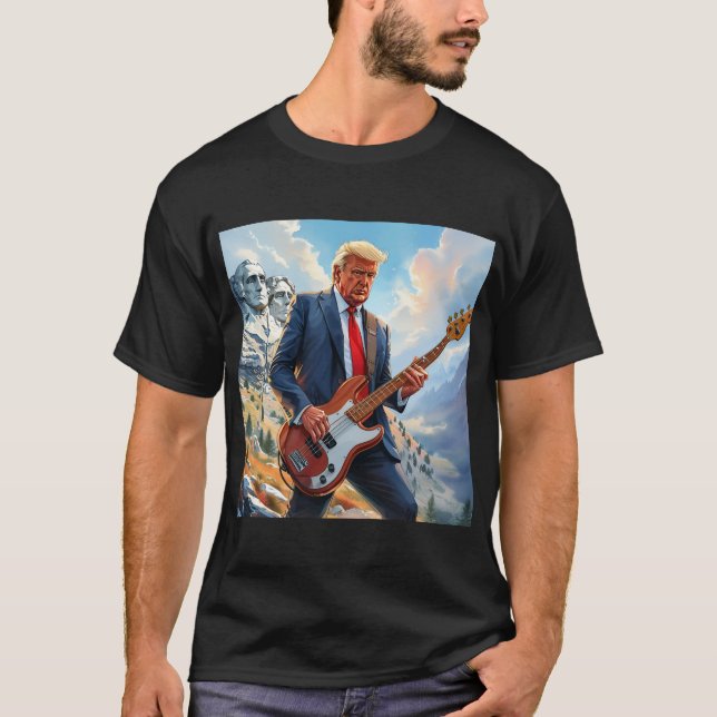 Camiseta Donald Trump Tocando Rushmore Elétrico (Frente)