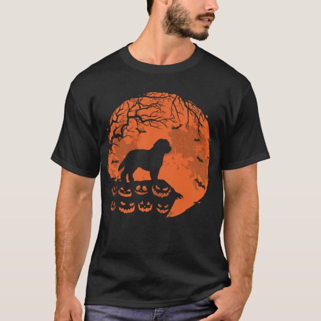 Camiseta Donativo De Dourado E Cão De Lua De Halloween Pres (Frente)