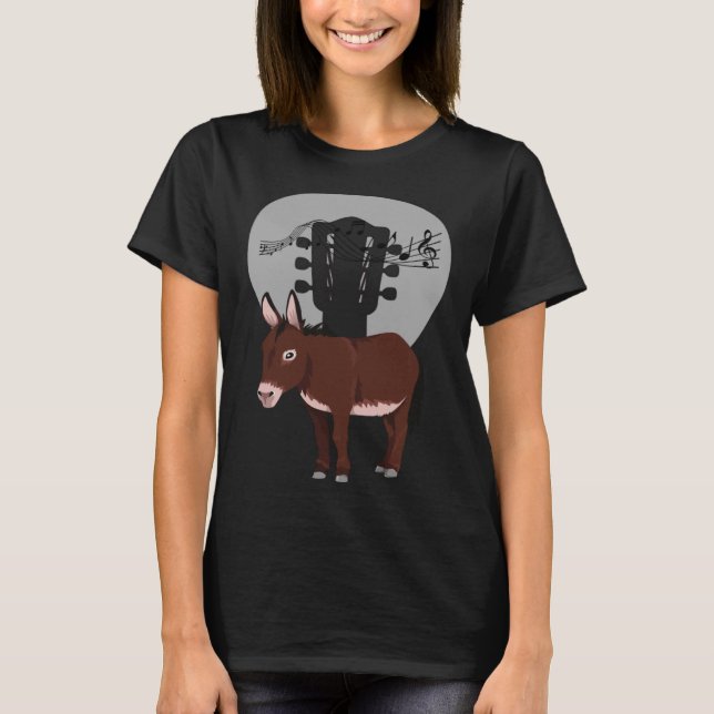 Camiseta Donkey Acustic Guitar and Music Notes Powerful Ani (Frente)