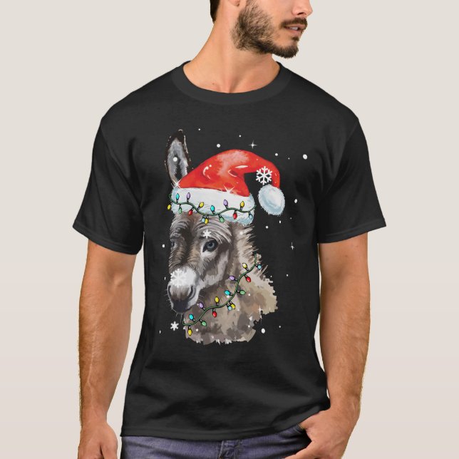 Camiseta Donkey Christmas Color Luz Santa Hat Donkey (Frente)