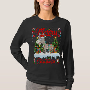 Camiseta Donkey Lights Xmas Tree Engraçado Papais noeis Don