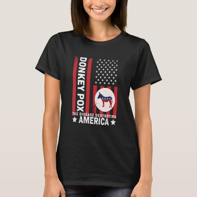 Camiseta Donkey Pox Disease Distressed USA Flag Destroying  (Frente)