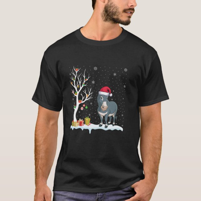 Camiseta Donkey Santa Hat Árvore Festiva Paja (Frente)