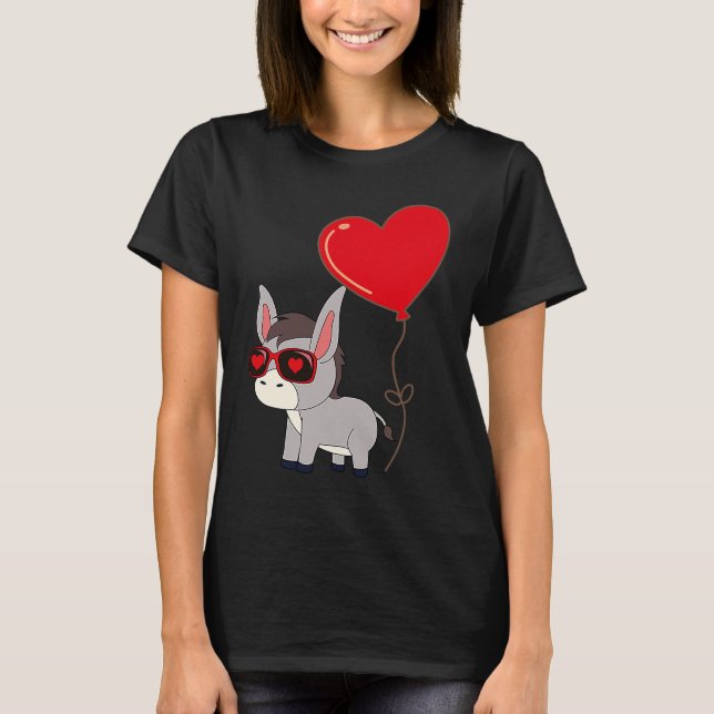 Camiseta Donkey With Heart Balloon Valentines Day Love Boys (Frente)