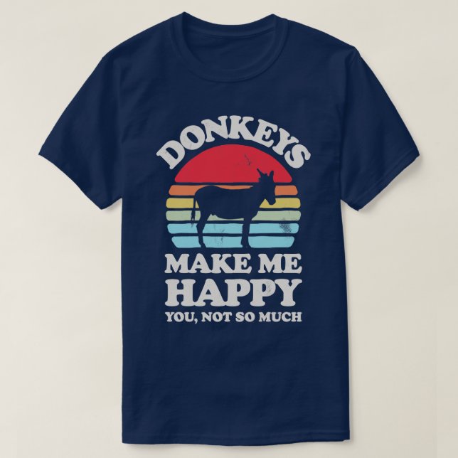 Camiseta Donkeys Faz-me feliz sunset Retro para Homens Mulh (Frente do Design)