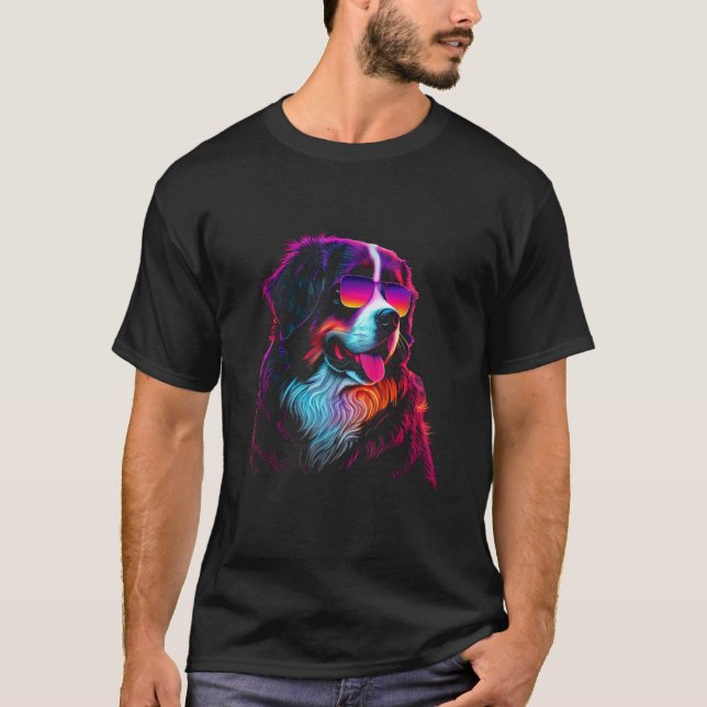 Camiseta Dono de Cachorro Bernese Vaporwave Notorcasos DJ (Frente)
