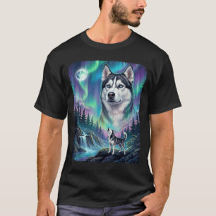 Camiseta Dono de Cachorro Husky Siberiano Uivando Luzes do 