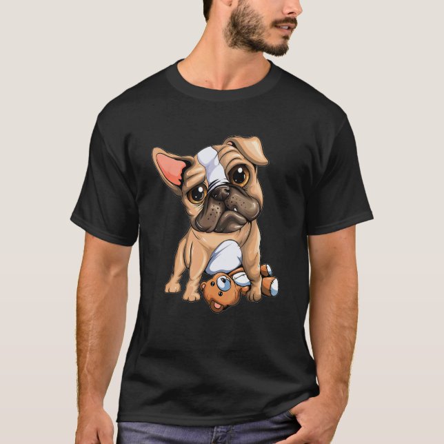 Camiseta Dono de Cachorro Pug Fofo Com Cachorro de Pelúcia (Frente)