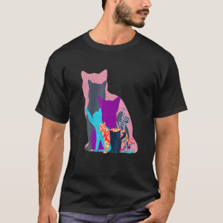 Camiseta Dono de Gato Colagem Colorida de Gatinhos e Gatos